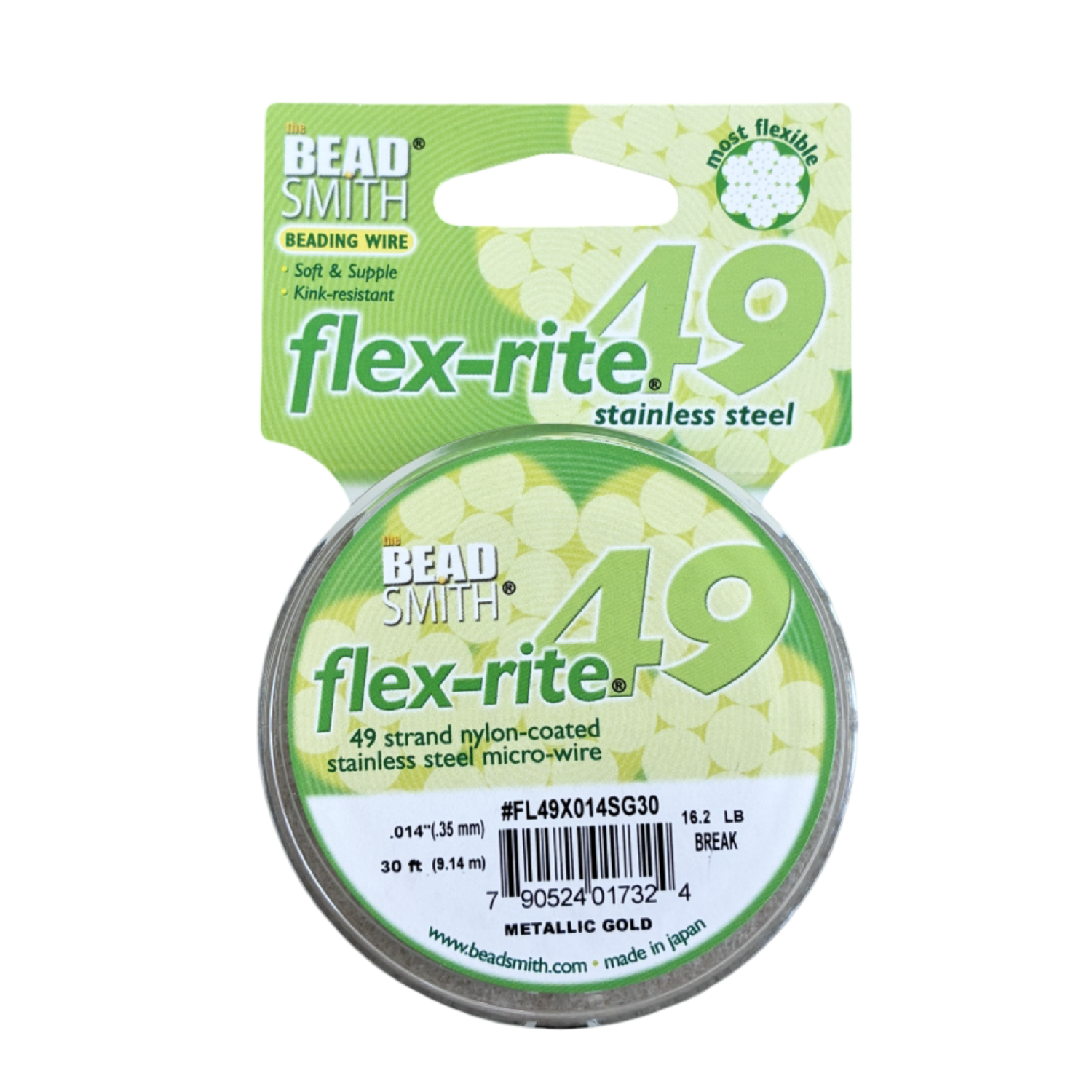 .014 Metallic Gold 49 Strand Flex-rite by The Bead Smith 30 feet