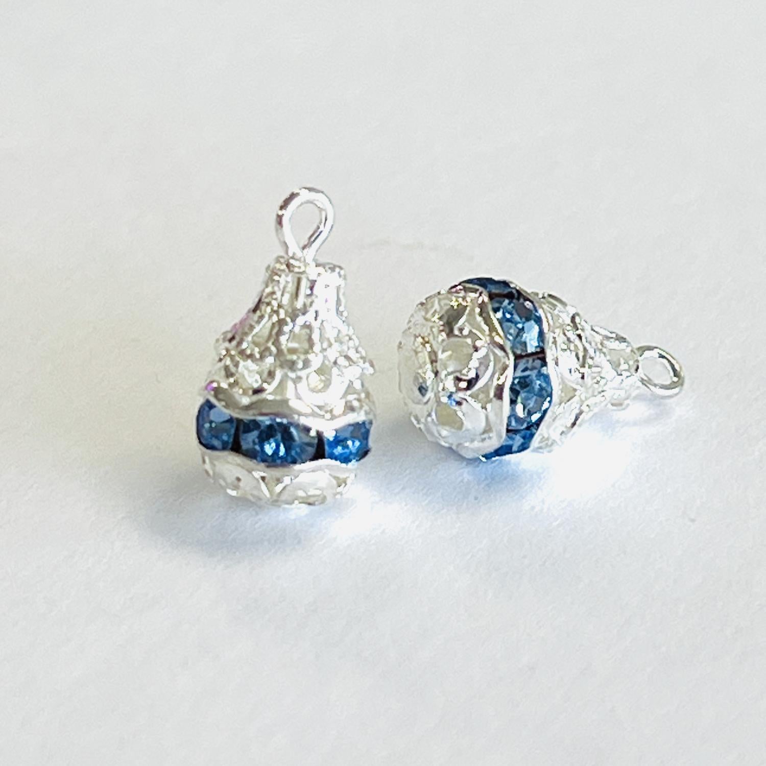12x8MM Silver Plate Filigree Tear With Light Sapphire Swarovski Rhinestones