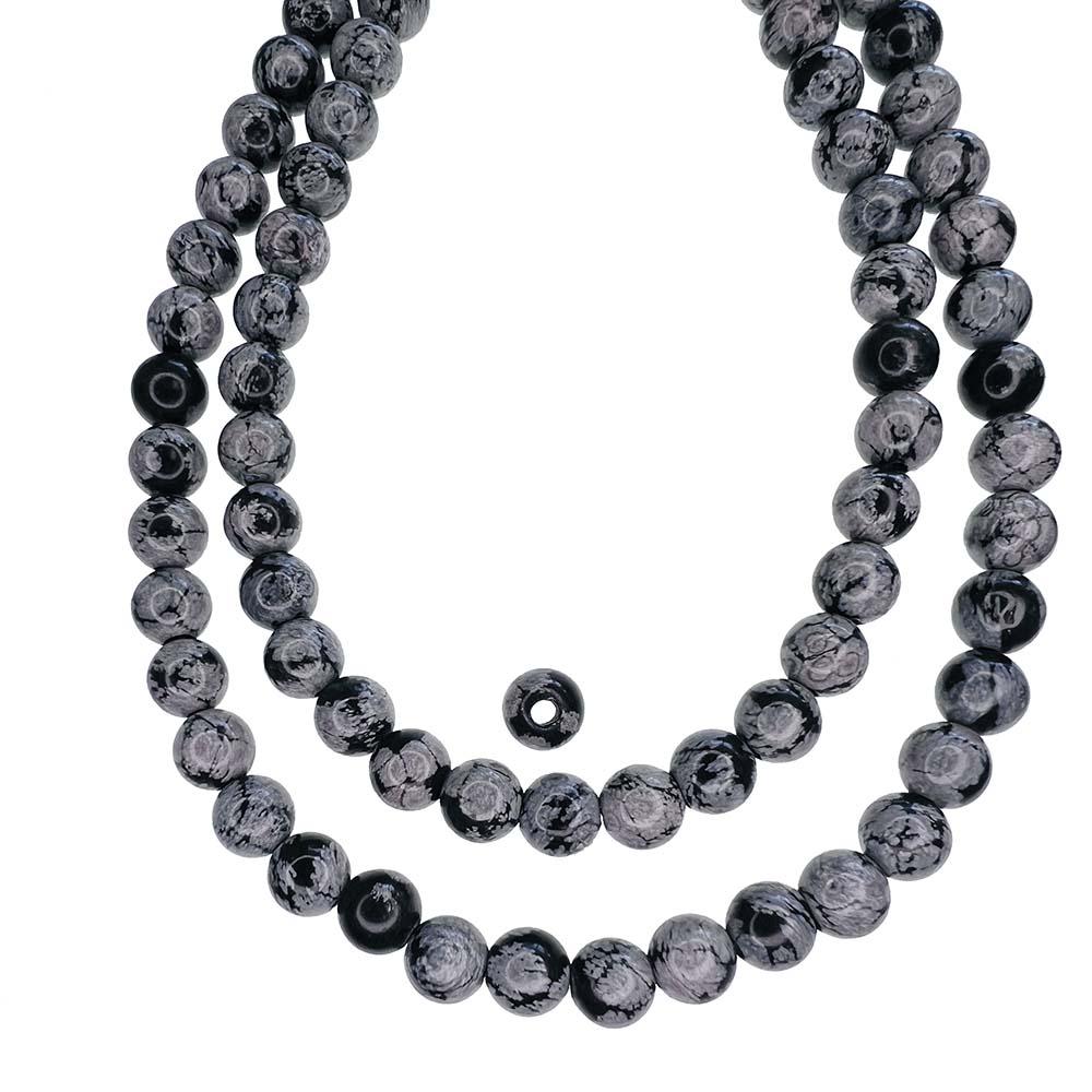 8MM Large Hole Ball Snowflake Obsidian Bead
