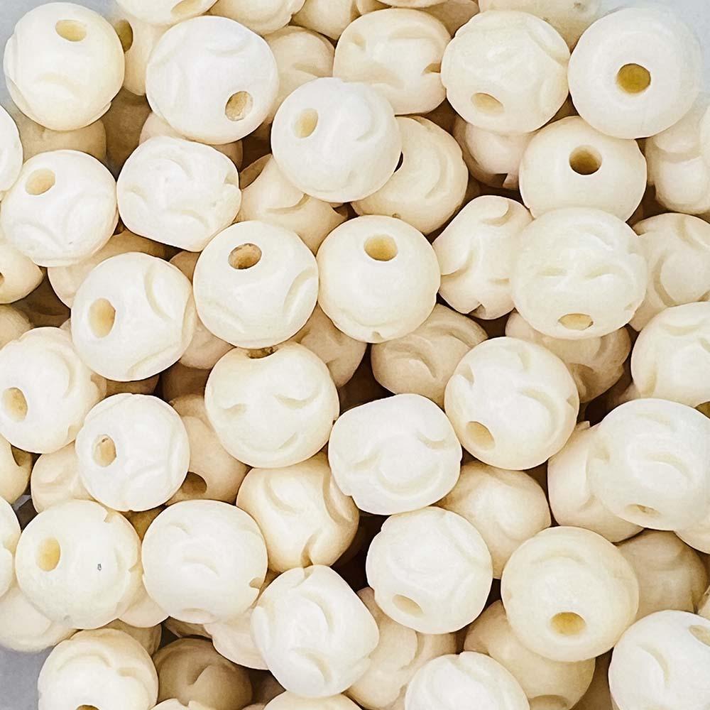 9MM Carved Whtie Bone Ball With 2MM Large Hole