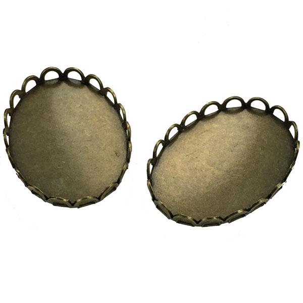 Antique Brass Plate 25x18MM Lace Edge Cabochon Setting Bezel