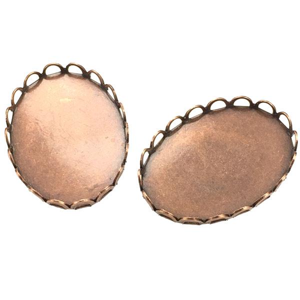 Antique Copper Plate 25x18MM Lace Edge Cabochon Setting Bezel