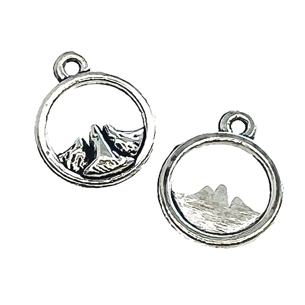 Antique Silver Plate 14x11.5MM Mountain Scene Hoop