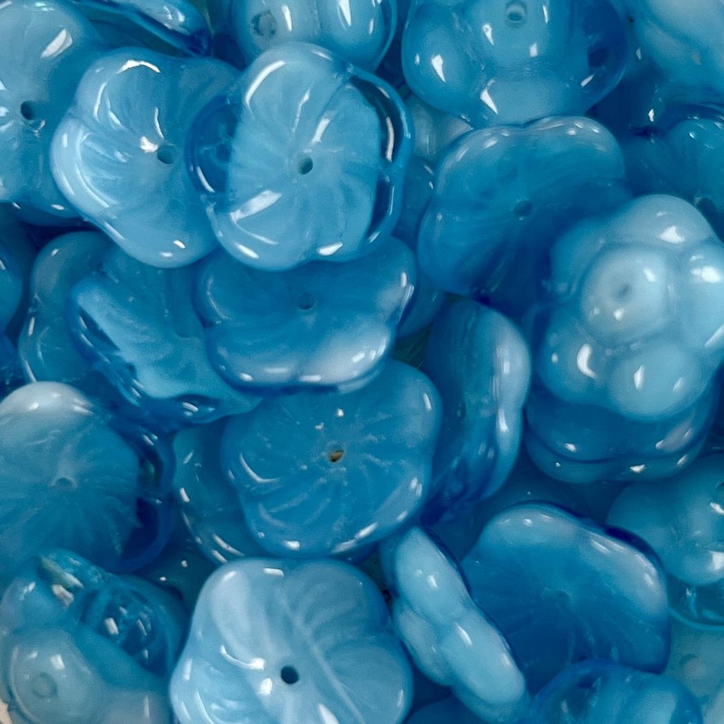 Aqua with White 11.5x4.5MM Flower Blossom