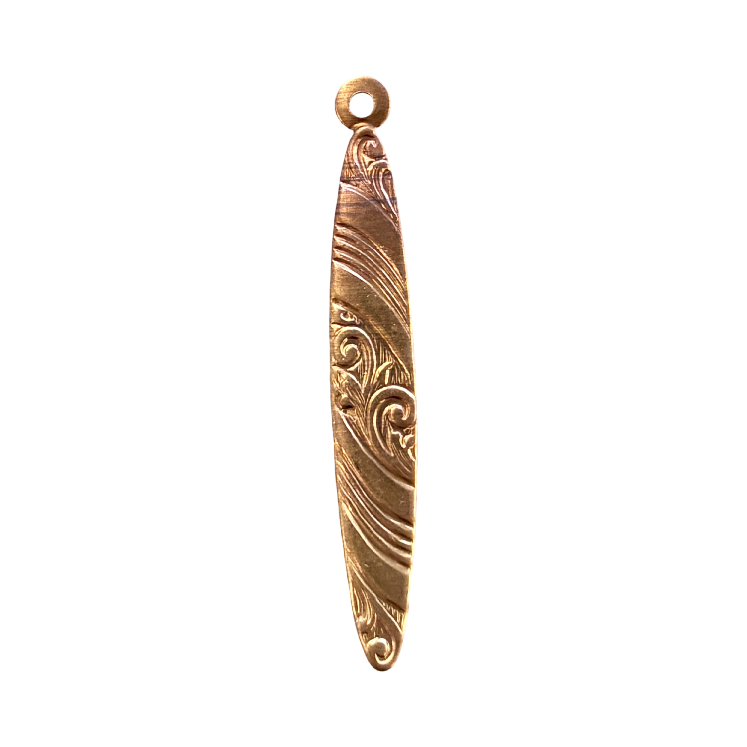 Brass 31x5MM Swirl Textured Long Oval