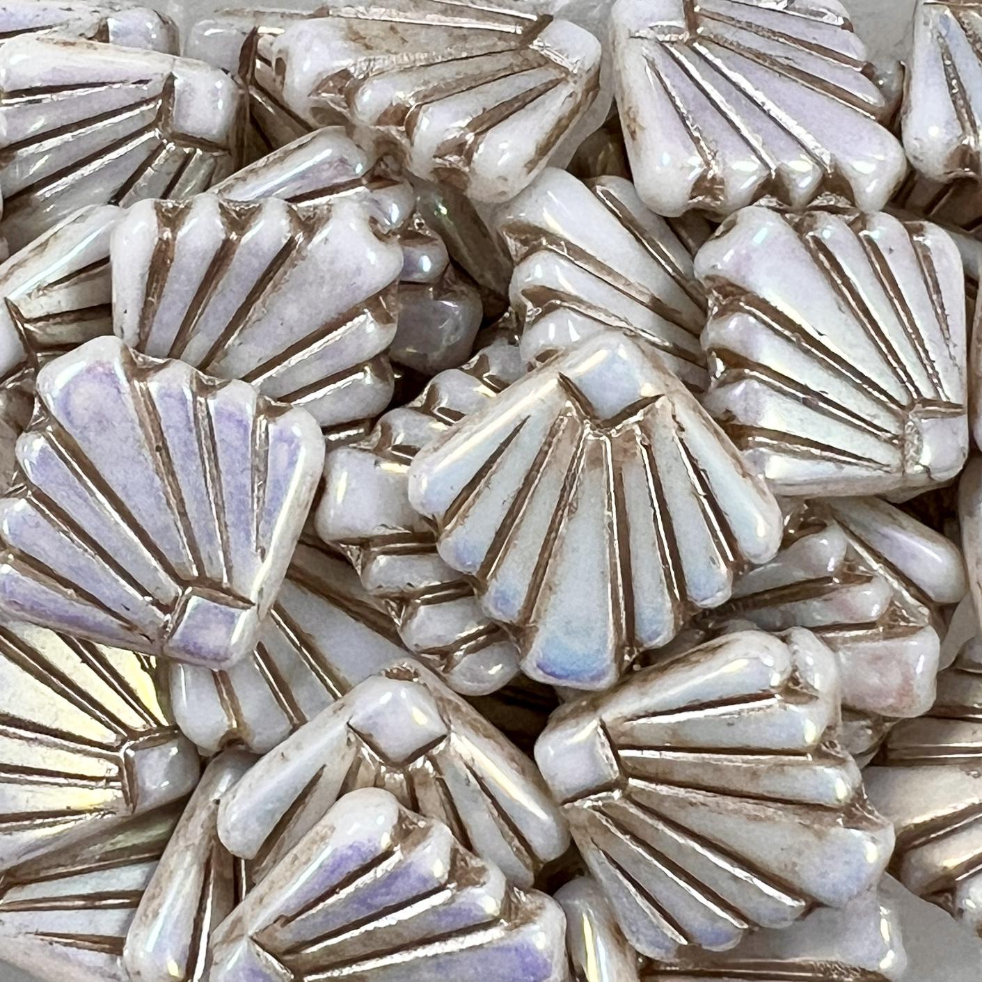 White AB With Gold Detail 17MM Fan Bead