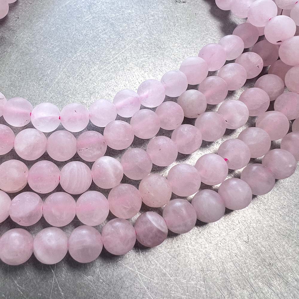 8MM Ball Matte Rose Quartz Strand