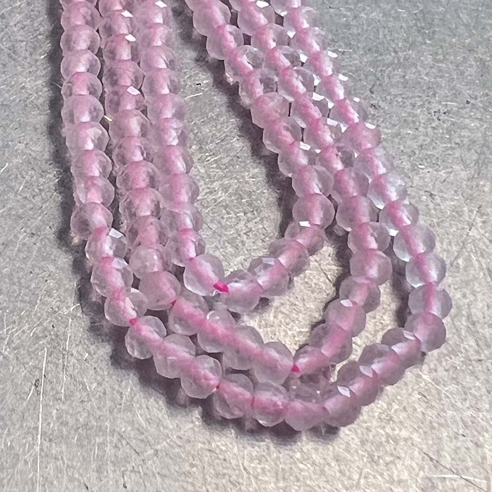 3MM facetted Ball Rose Quartz Strand