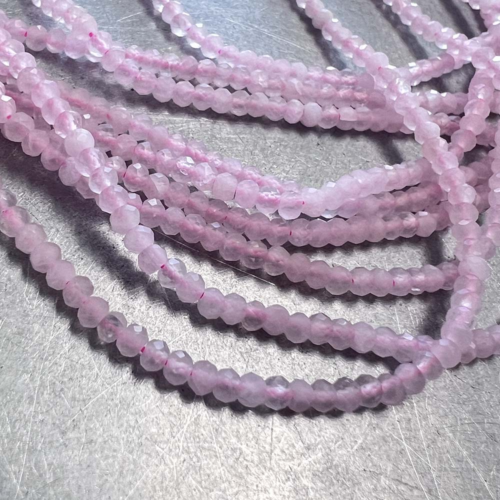 3X2MM Facetted Rondelle Rose Quartz Strand