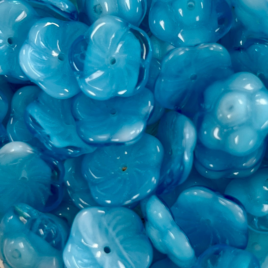 Aqua with White 11.5x4.5MM Flower Blossom