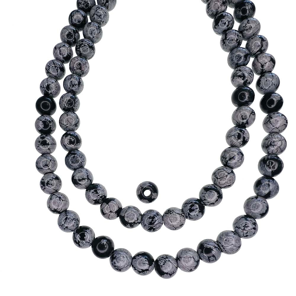 8MM Large Hole Ball Snowflake Obsidian Bead