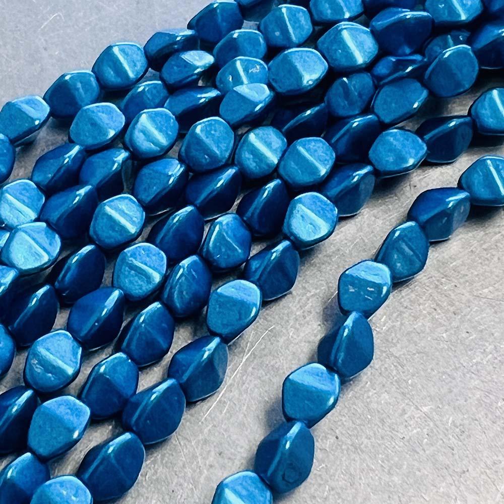 Matte Blue Turquoise 5MM Pinched Oval
