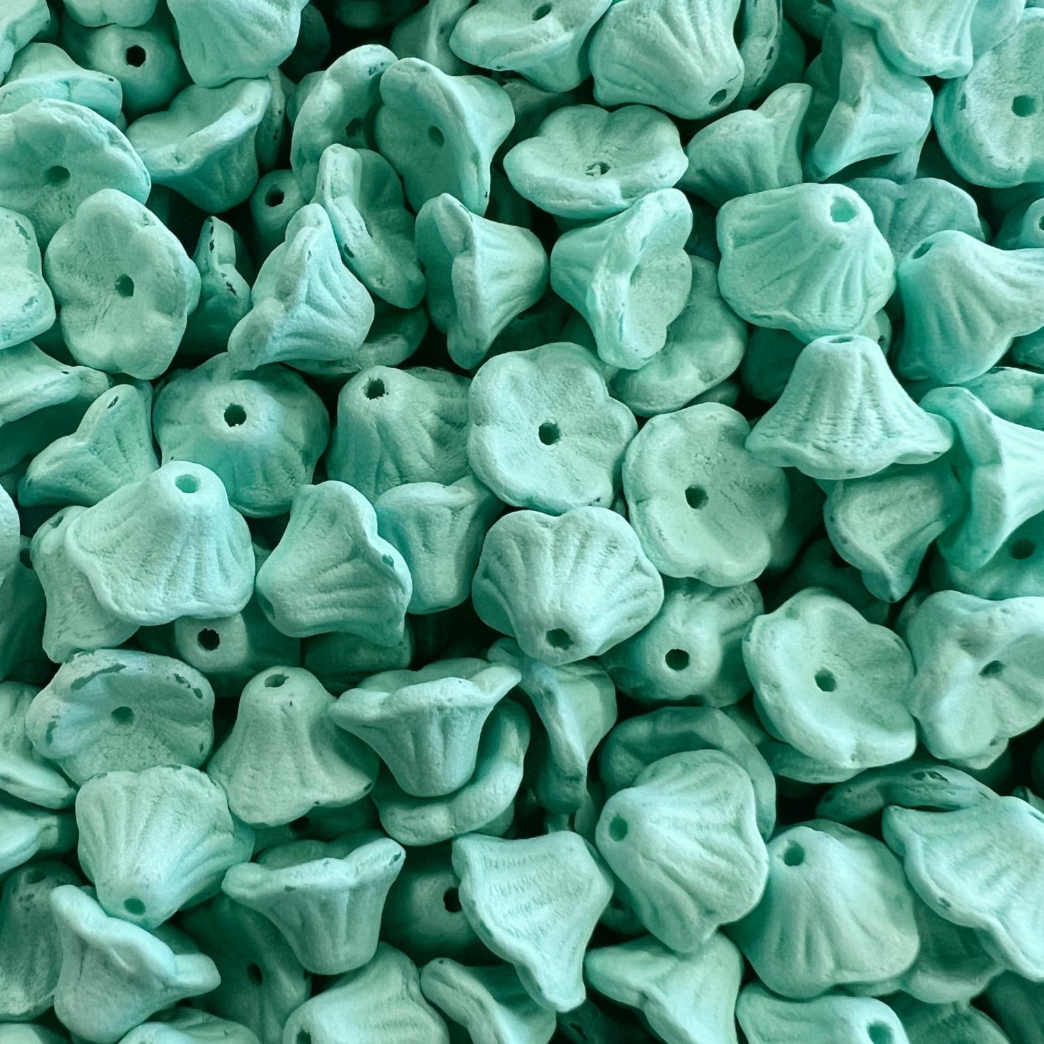 Matte Light Green Aqua Coated 7x5MM Bell Flower