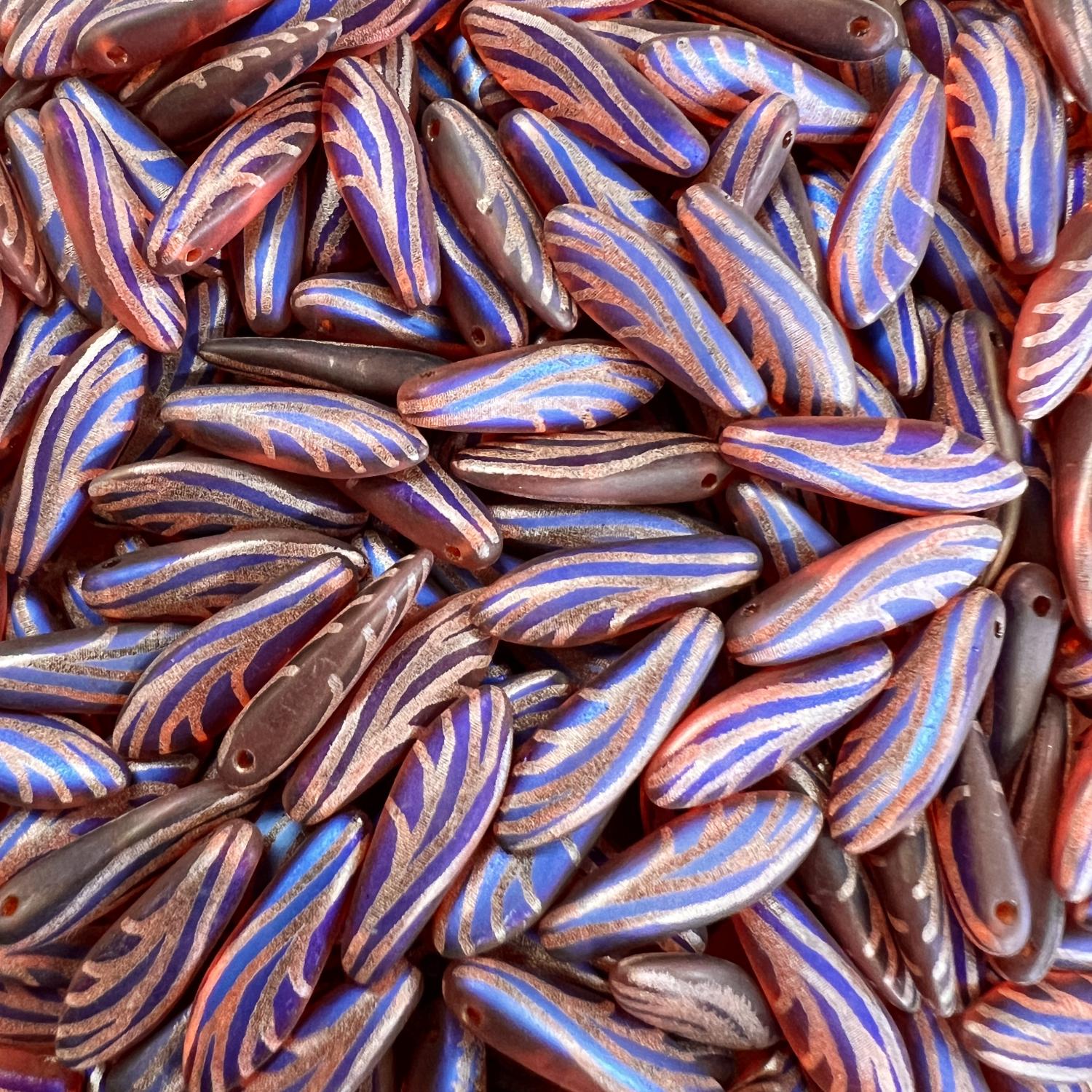 Matte Transparent Coral With Blue Metallic Wing Pattern 16x5MM Dagger