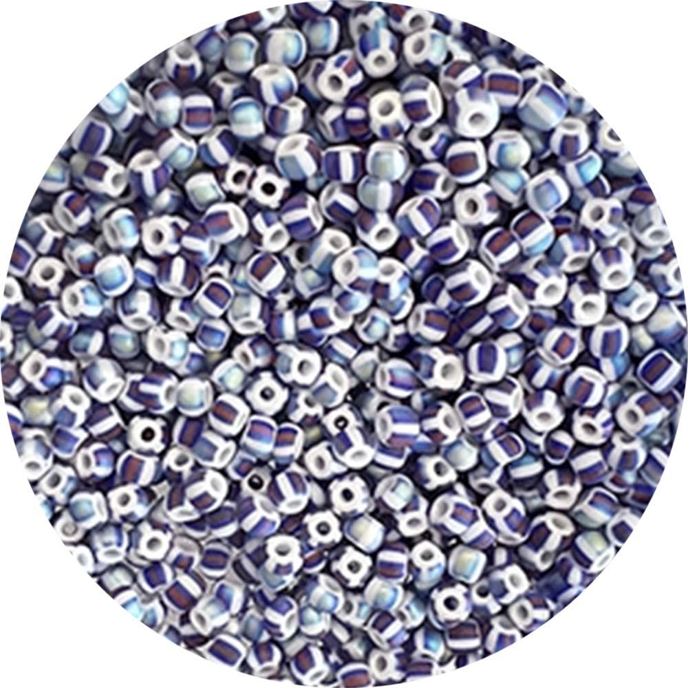 Matte White With Red and Blue Stripes Full AB 8/0 Seed Bead