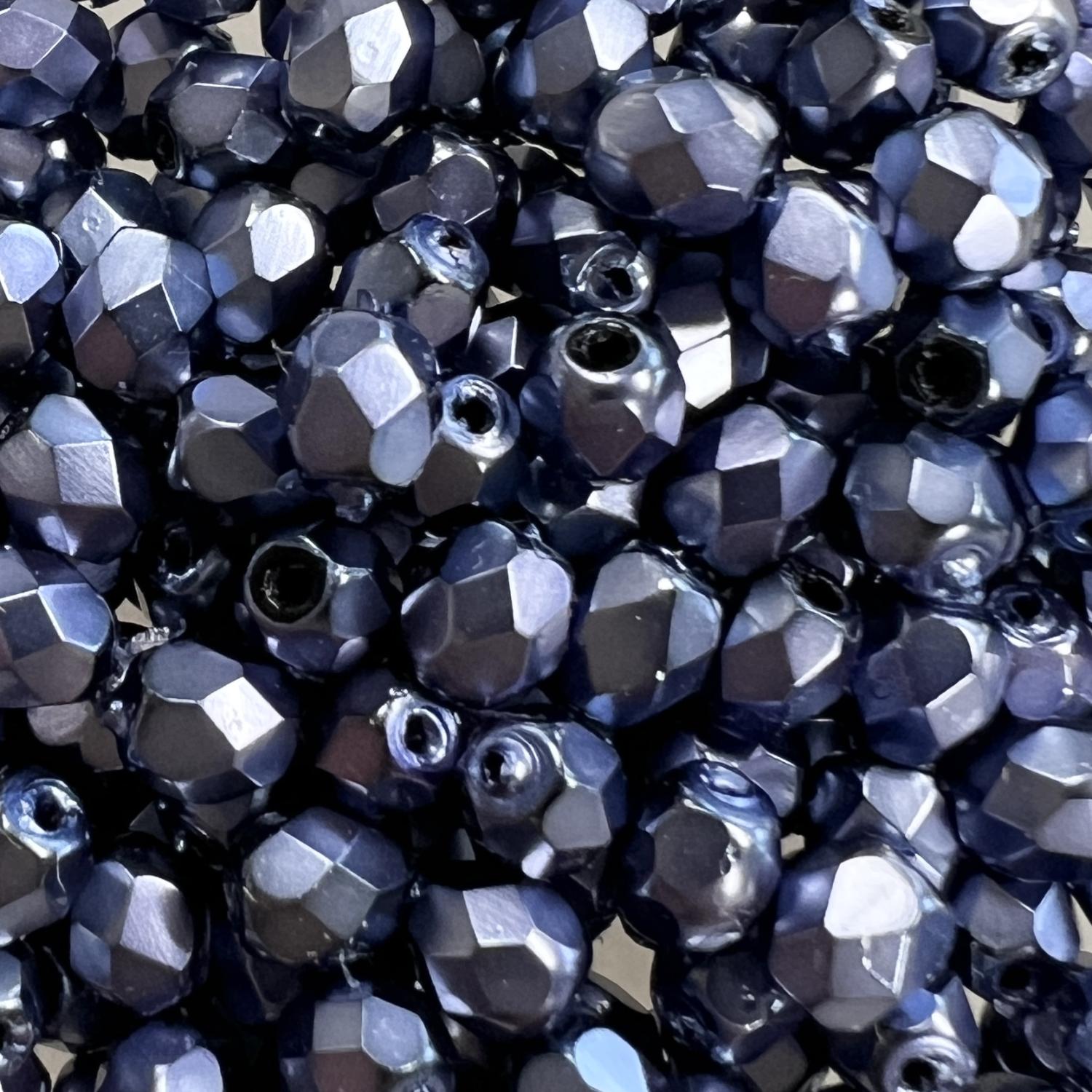 Med Blue Pearl 4MM Fire Polish Ball