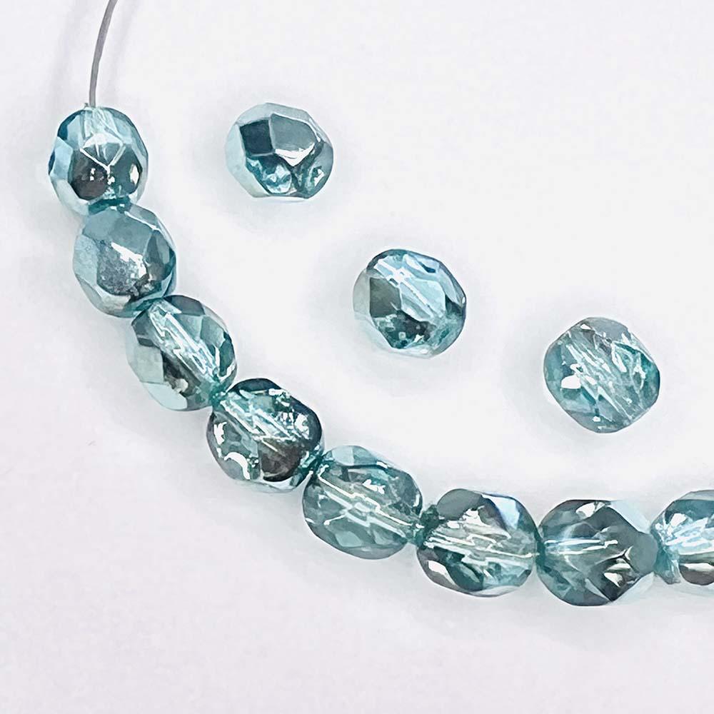 Metallic Aqua With Crystal 6MM Fire Polish Ball
