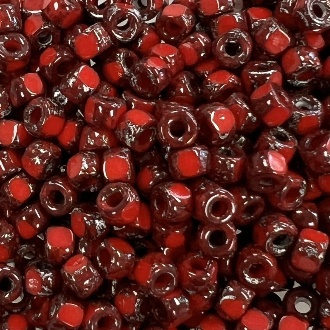 Red Picasso 6/0 Cut Matubo Seed Bead