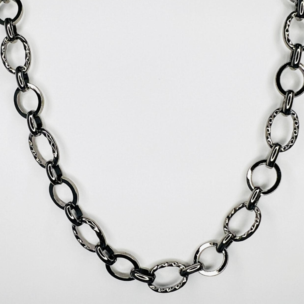 Gunmetal Plate 11x7.5MM Plain And Textured Long Short Cable Chain