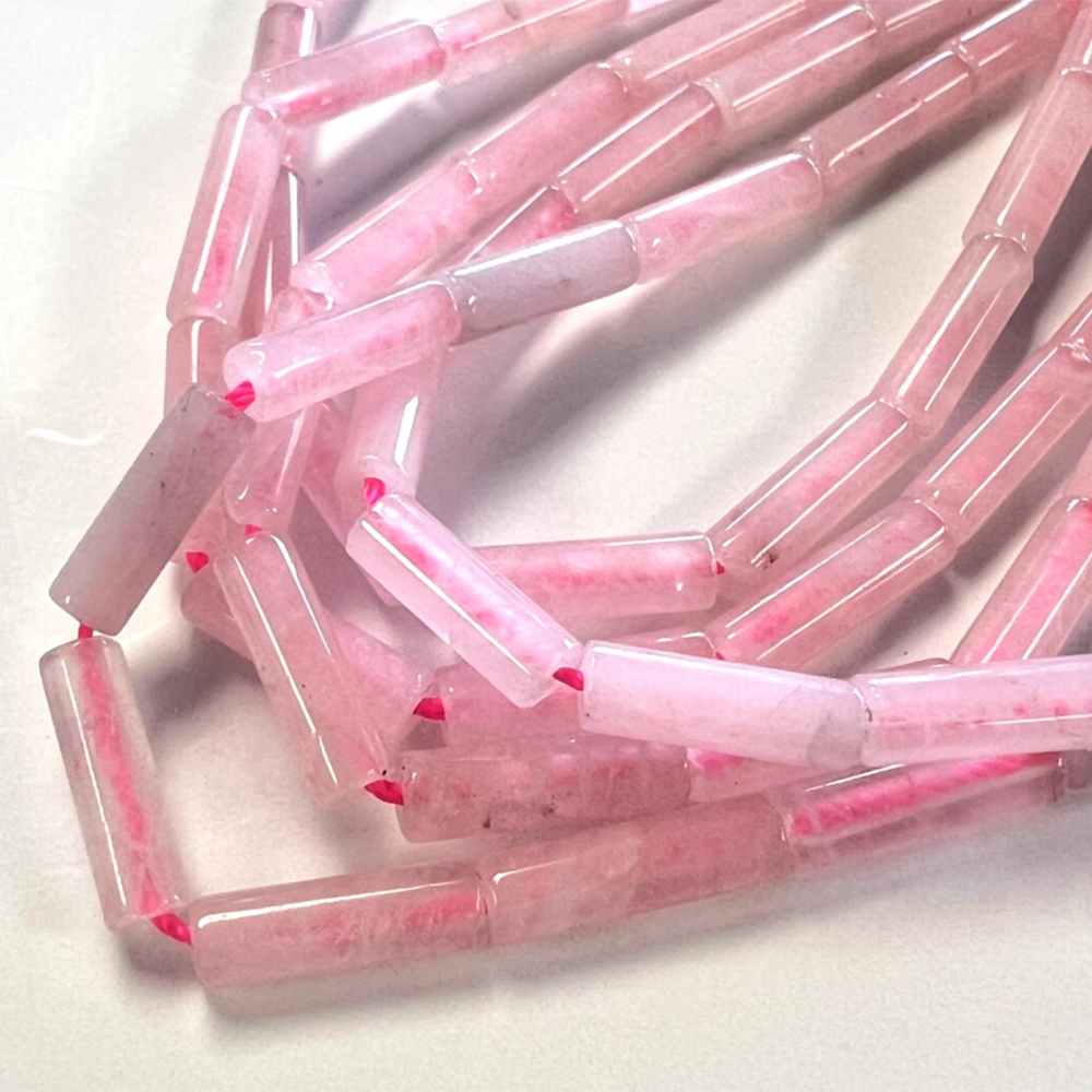 13X4MM Cylinder Rose Quartz Strand
