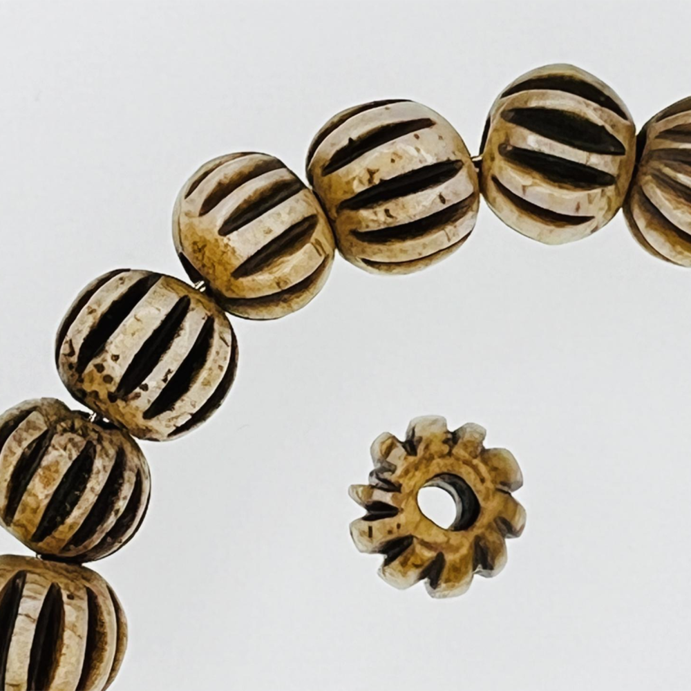 10X8MM Antiqued Bone Ball with Dark Grooves