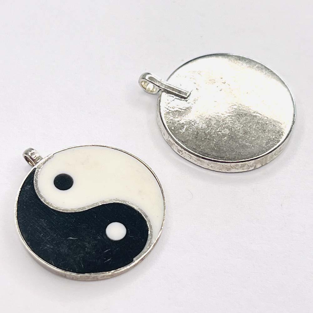 Silver Plate With Bone Yin Yang Pendant 29x25MM