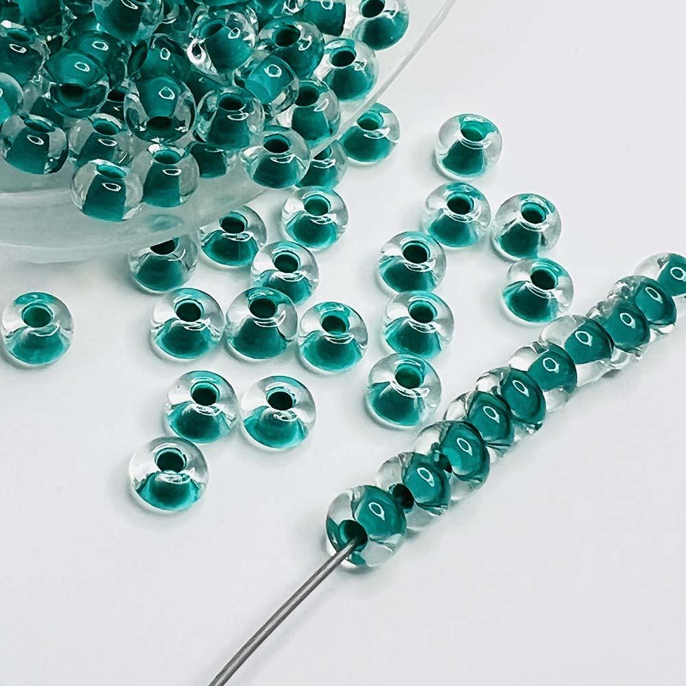 Teal Lined Crystal Czech 6/0 Seed Bead