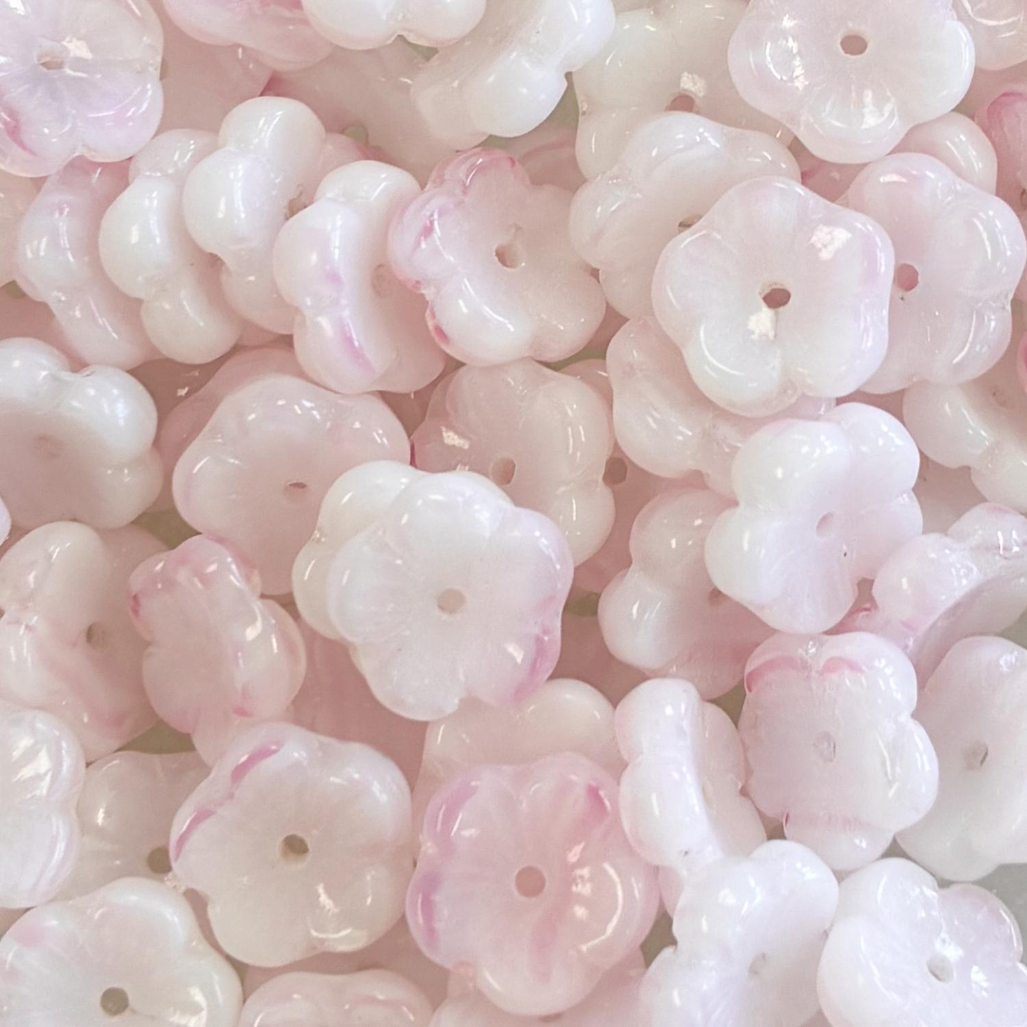White With Pink 8X3MM Flower Blossom Rondelle