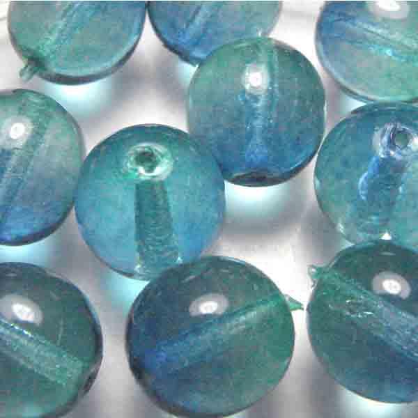 10MM Dark Aqua and Emerald Two Tone Round Druk Ball