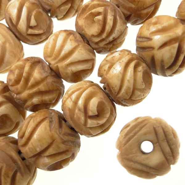 10x14MM Antique White Rose Carved Ball With 2MM Large Hole