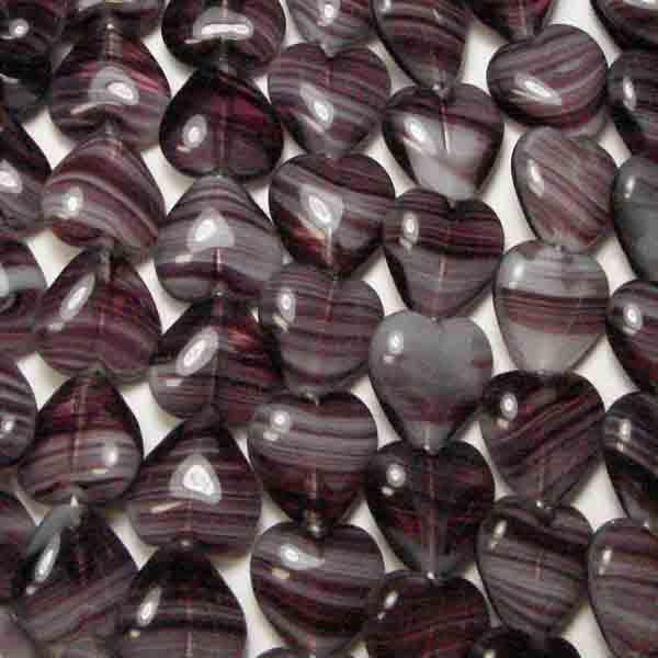 12MM Amethyst Heart Bead With White Striations