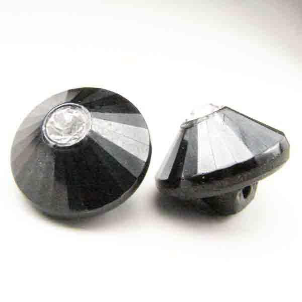 13MM Hematite Glass Faceted Button