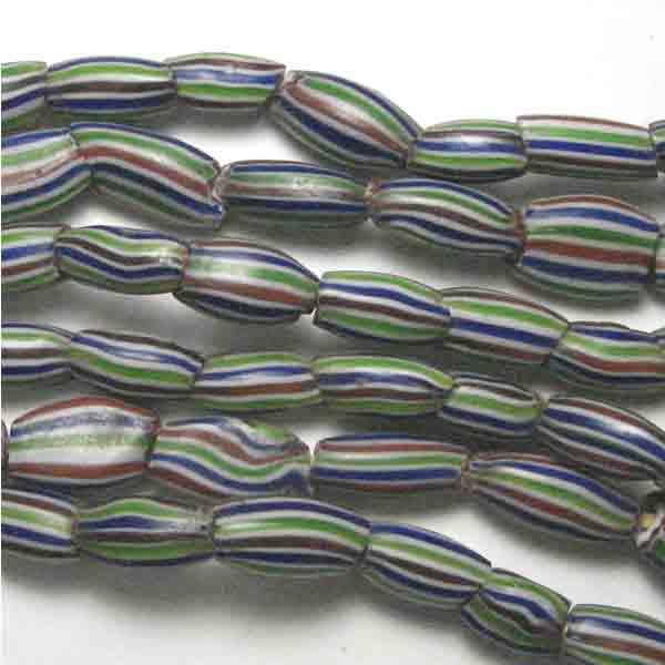 13x7MM Green, Red Blue and White Striped Chevron