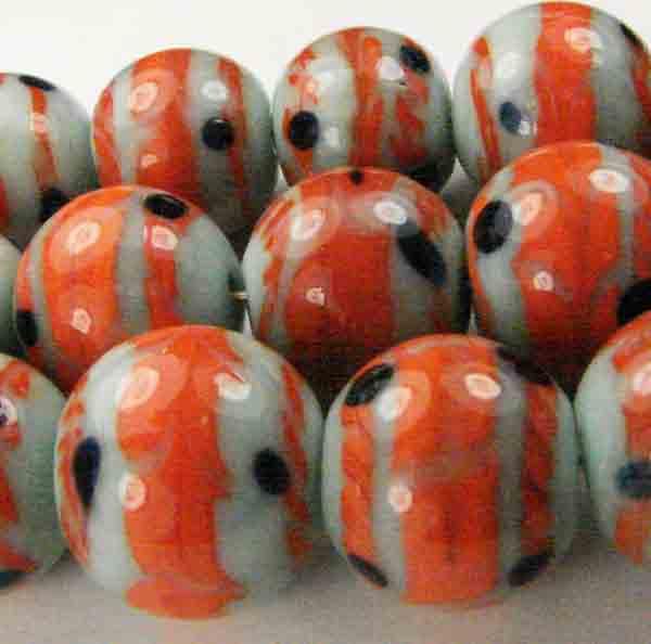 14MM Green Turquoise Ball with Orange Swirls