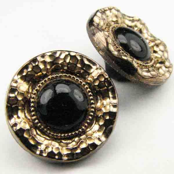14MM Jet Domed Center Button With Gold