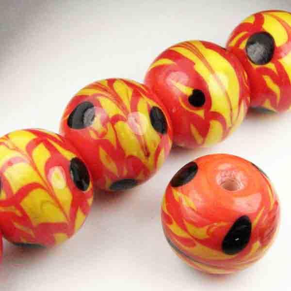 14MM Red Ball with Yellow Swirls