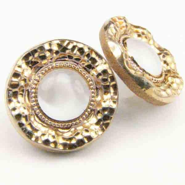 14MM White Moonglow Domed Center on Gold Button