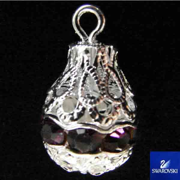14X10MM Silver Plate Filigree Tear With Amethyst Swarovski Rhinestones