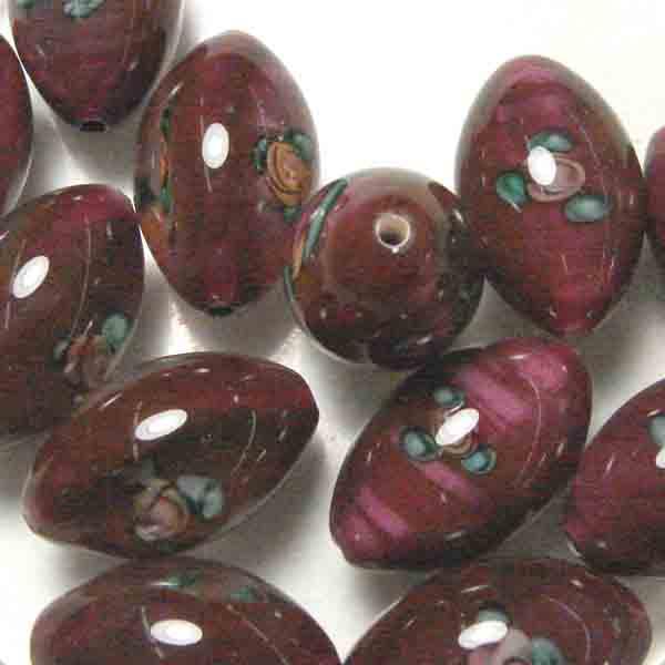 18X12MM Dark Rose With Pink Floating Rose Handmade Lampwork Oval