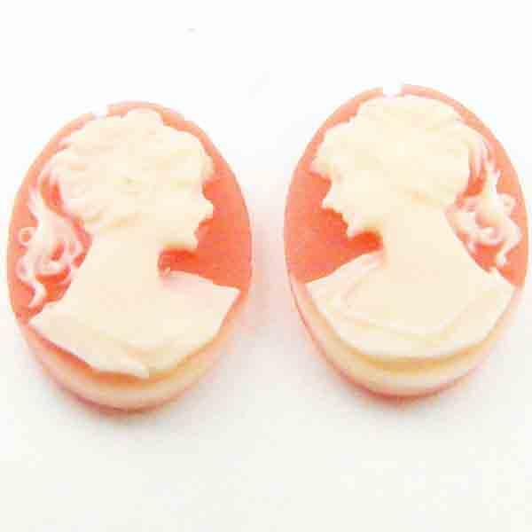 18X13MM Ivory On Coral Plastic Cameo