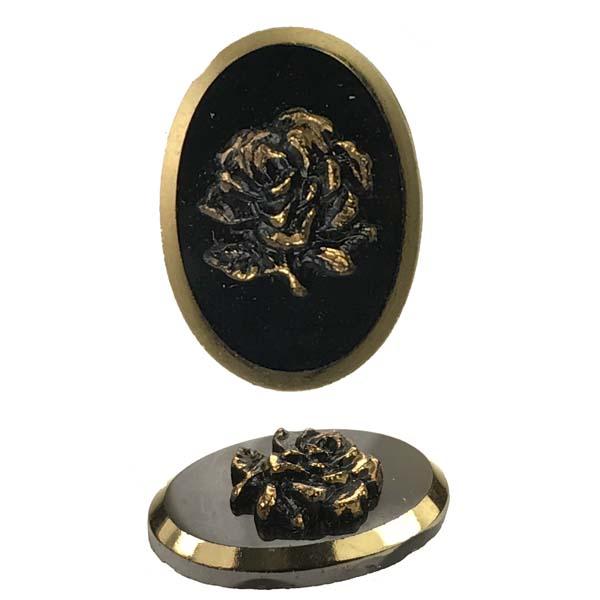 18X13MM Jet & Antique Gold Raised Rose