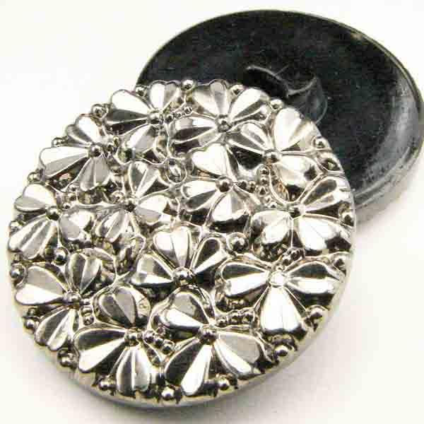 23MM Antique Silver Button With Little Flowers