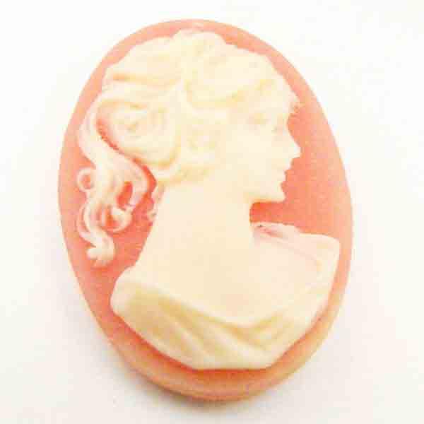 25X18MM Ivory On Coral Plastic Cameo