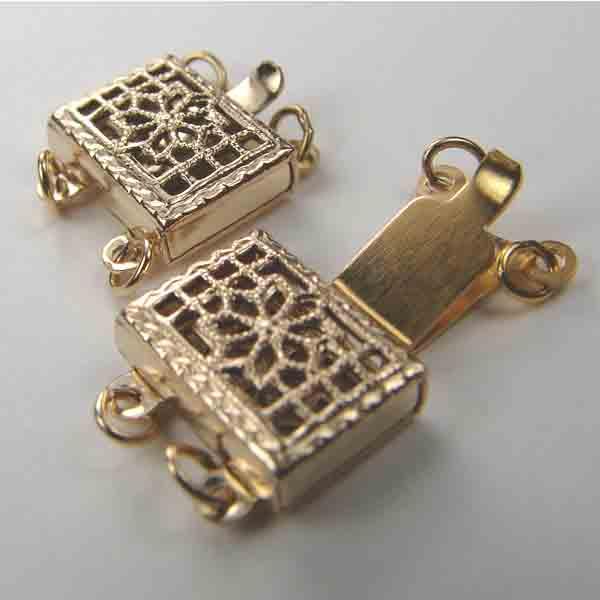 2 Strand Gold Filled 10x8MM Filigree Box Clasp