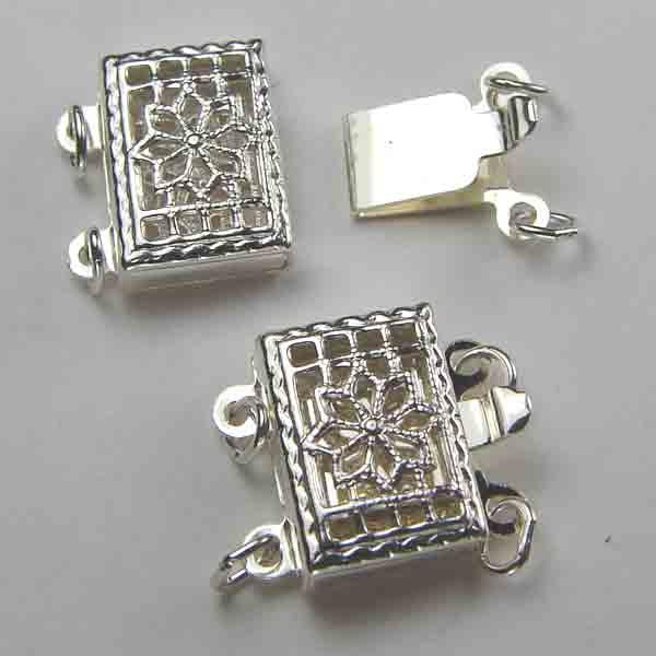 2 Strand Sterling Silver 10x8MM Filigree Box Clasp