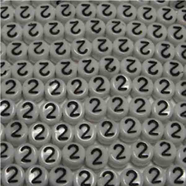 2 White With Black 6x4MM Number Bead