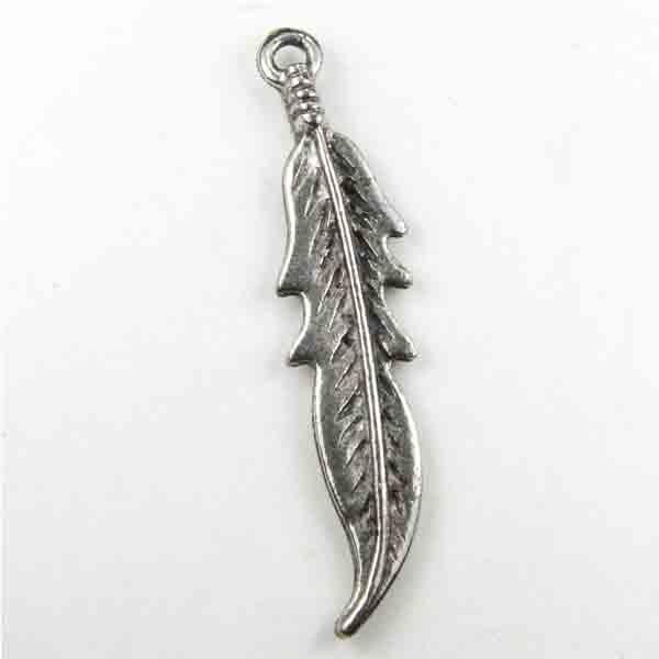 33X8MM Antique Silver Plate Feather
