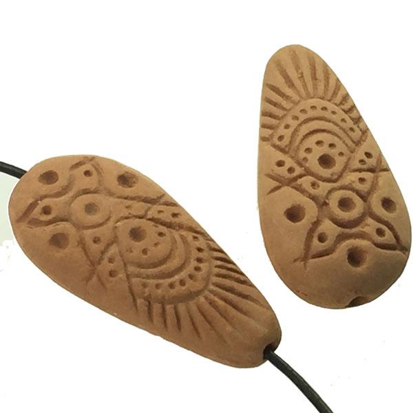 33x16MM Incised Terracotta Color Clay Flat Tear