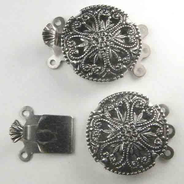 3 Strand Antique Silver Filigree 18MM Box Clasp