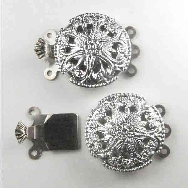 3 Strand Bright Silver Filgree 18MM Box Clasp